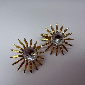 Vintage Sarah Coventry GoldTone & Rhinestone Sunburst Clip-On Earrings